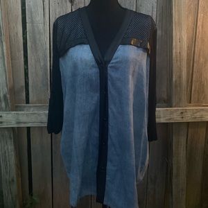 Full Figured Blue Jean type material button down